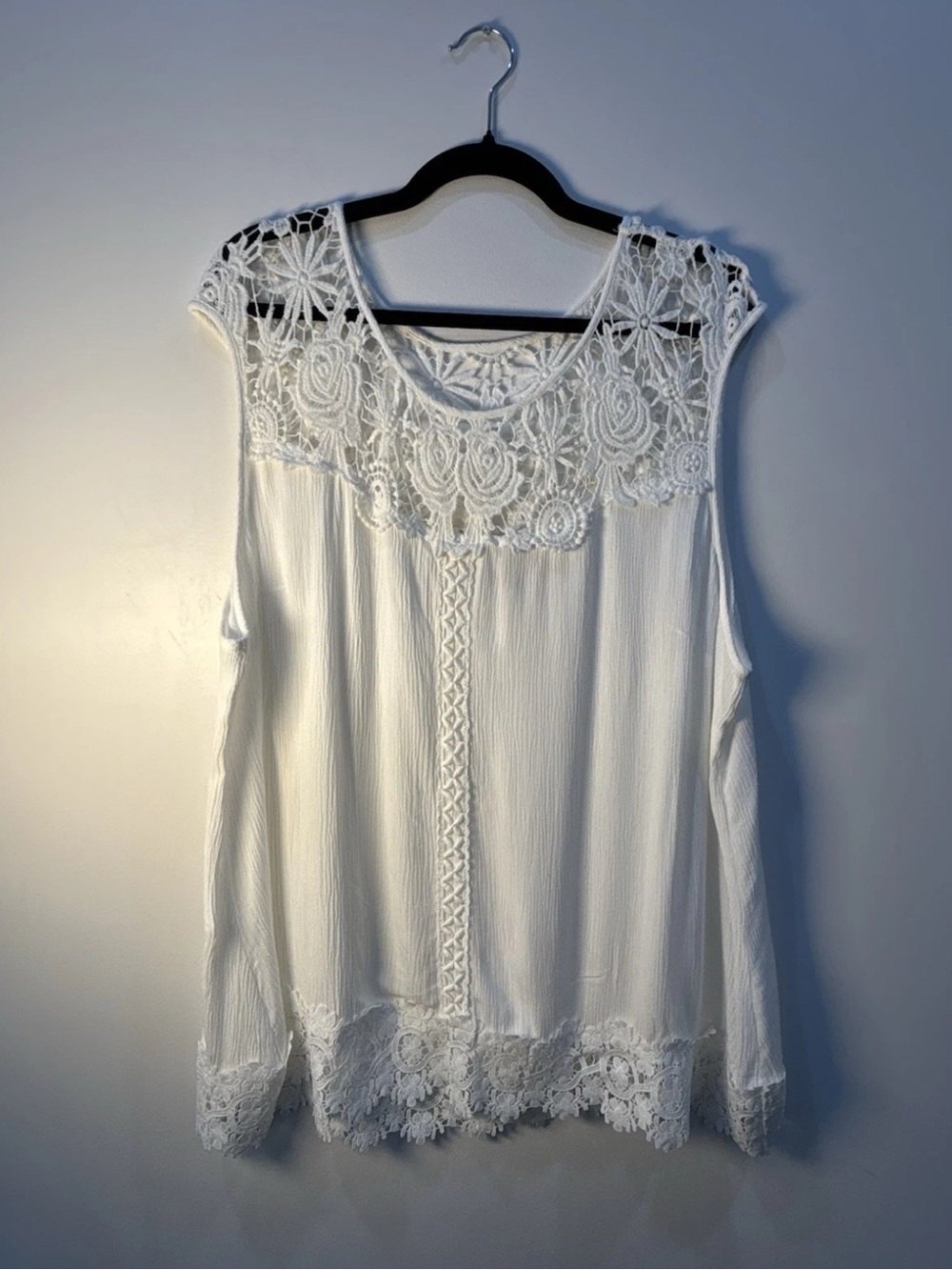 American Rag Cie 3X Ivory Crochet Lace Tunic Blouse Cottagecore Boho Flowy Top - Picture 3 of 9